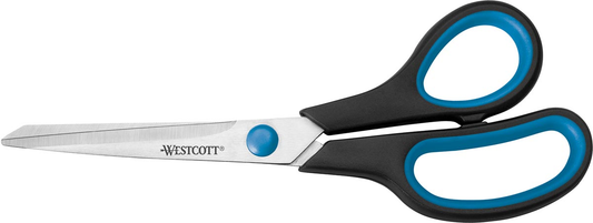 Schaar Softgrip 20,4 cm, asymmetrische ogen, blauw/zwart