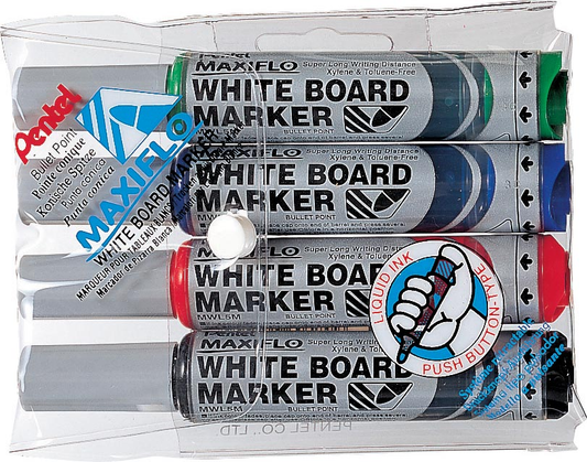 Whiteboardmarker Maxiflo set van 4 kleuren (blauw,        rood, groen en zwart)