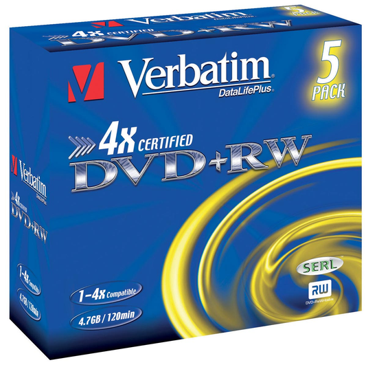 Verbatim DVD rewritable, doos van 5 stuks, individueel verpakt (Jewel Case)