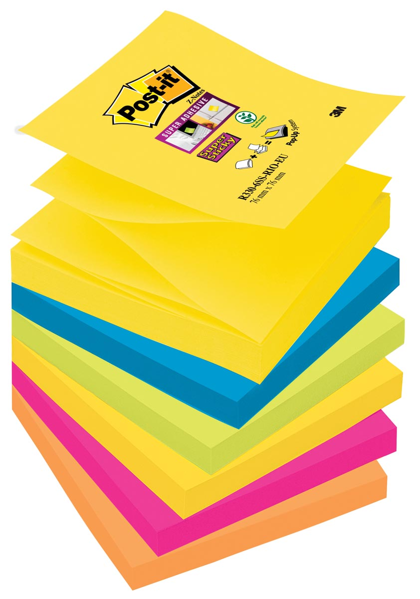 Post-it Super Sticky z-notes Carnival, 90 vel, ft 76 x 76 mm, pak van 6 blokken