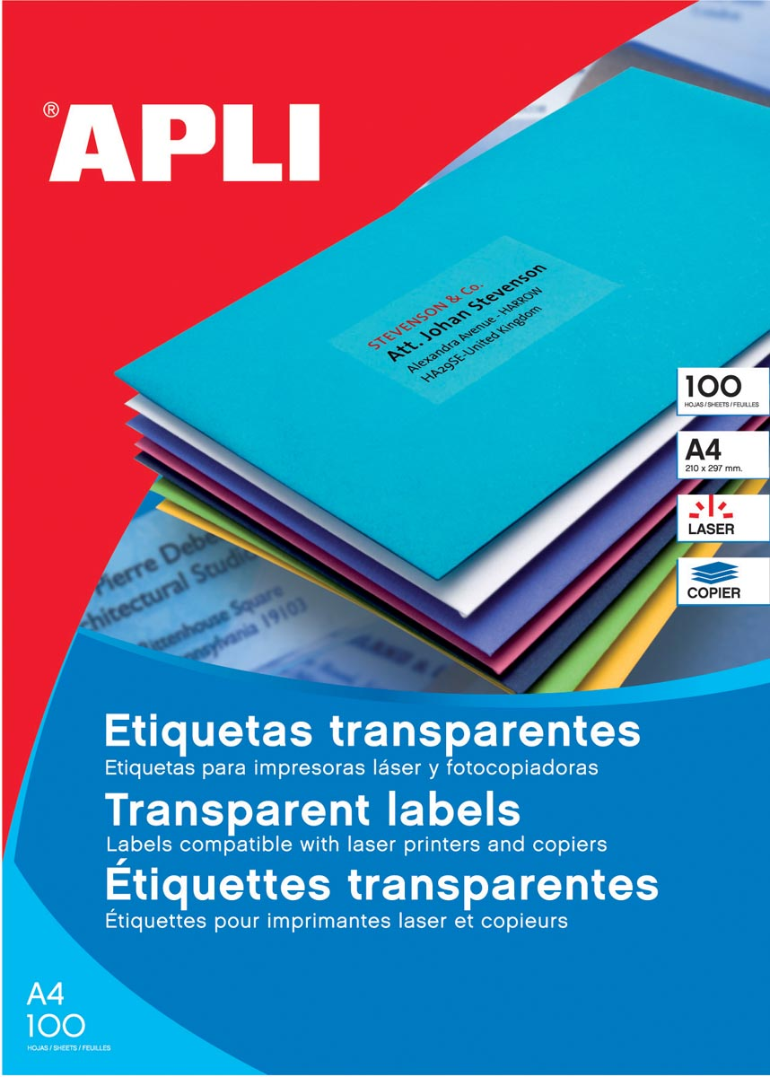 Apli Transparante etiketten ft 210 x 297 mm (b x h), 20 stuks, 1 per blad, doos van 20 blad