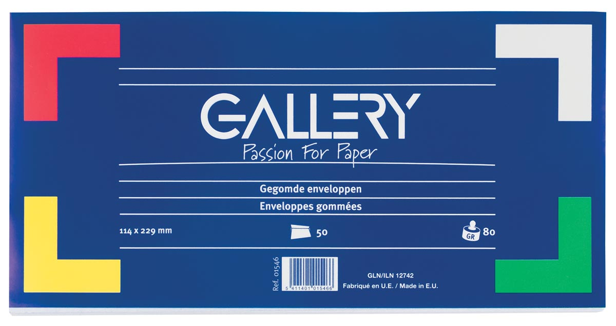 Gallery enveloppen ft 114 x 229 mm, gegomd, pak van 50 stuks