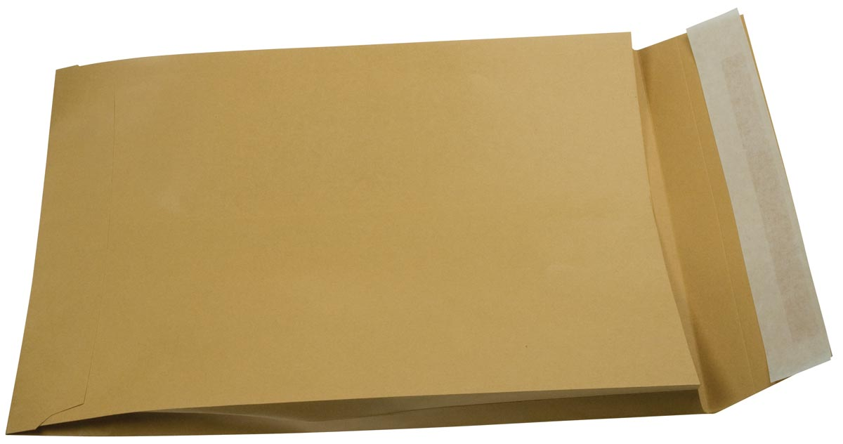 Gallery enveloppen met balg ft 250 x 350 x 40 mm, stripsluiting, bruine kraft, doos van 250 stuks