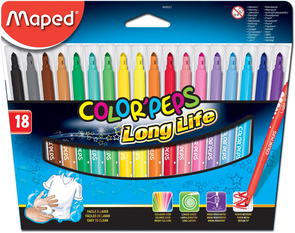 Maped Viltstift Color'Peps 18 stiften in een kartonnen etui