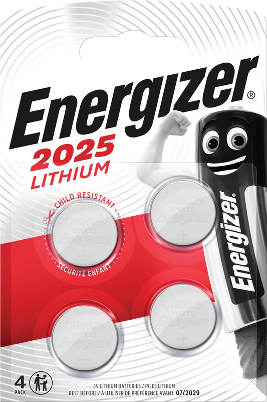 Energizer knoopcellen lithium CR2025, blister van 4 stuks