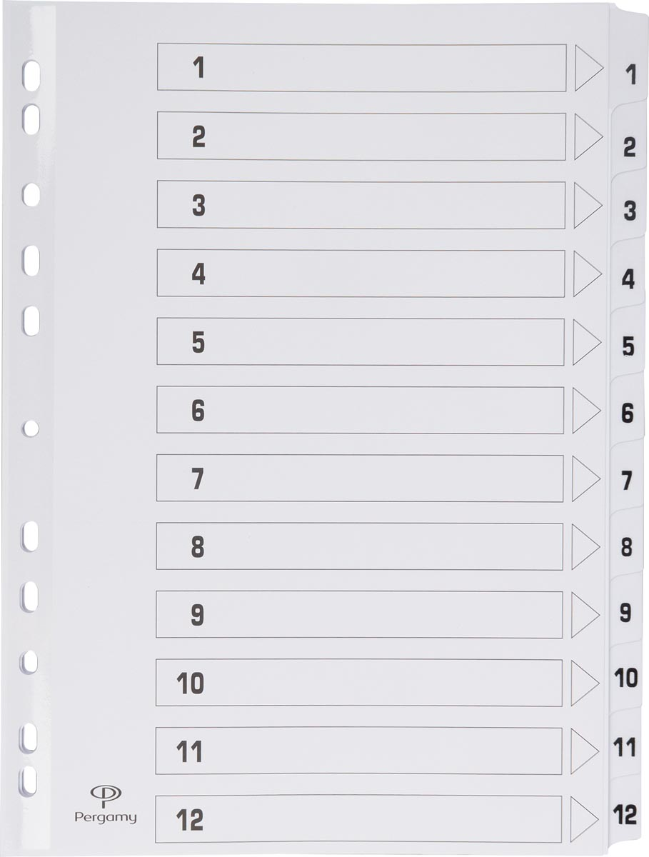 Pergamy tabbladen met indexblad, ft A4, 11-gaatsperforatie, karton, set 1-12