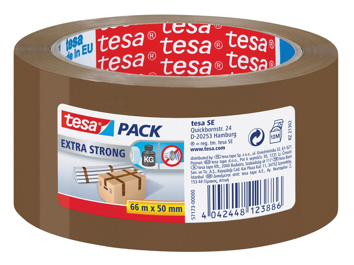 Tesa verpakkingsplakband Extra Strong, ft 50 mm x 66 m, PVC, bruin