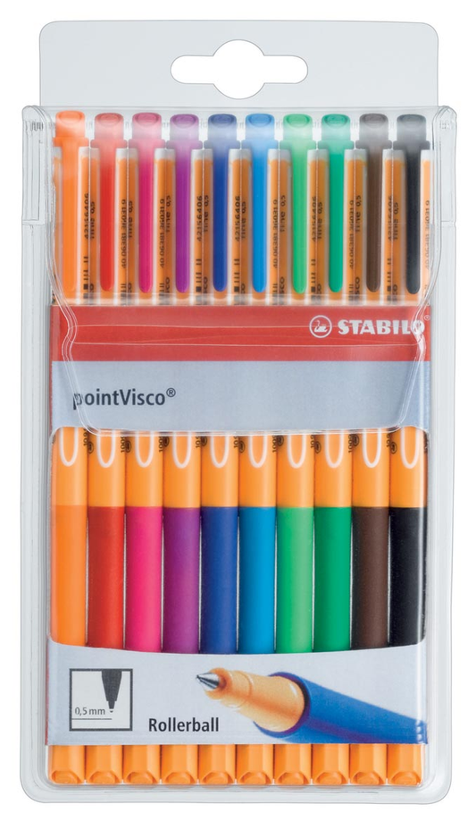 STABILO pointVisco roller, 0,5 mm, etui van 10 stuks in geassorteerde kleuren