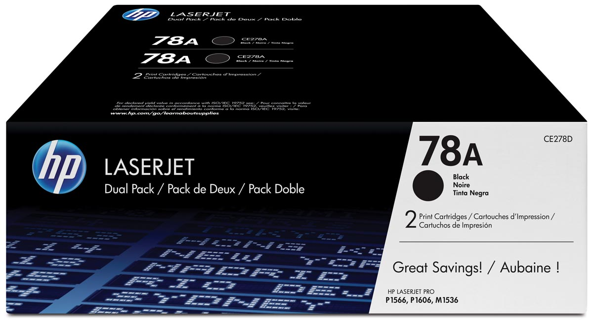 HP toner 78A, 2 100 pagina's, OEM CE278AD, zwart, duopack