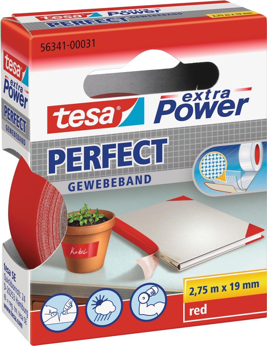 Tesa extra Power Perfect, ft 19 mm x 2,75 m, rood