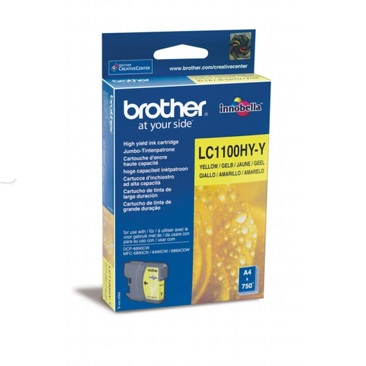 Brother inktcartridge, 750 pagina's, OEM LC-1100HYY, geel