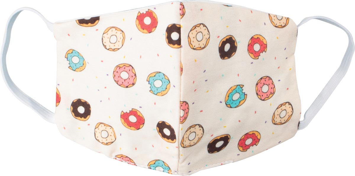 Wasbaar mondmasker, donut party motief, maat: kinderen, pak van 5 stuks