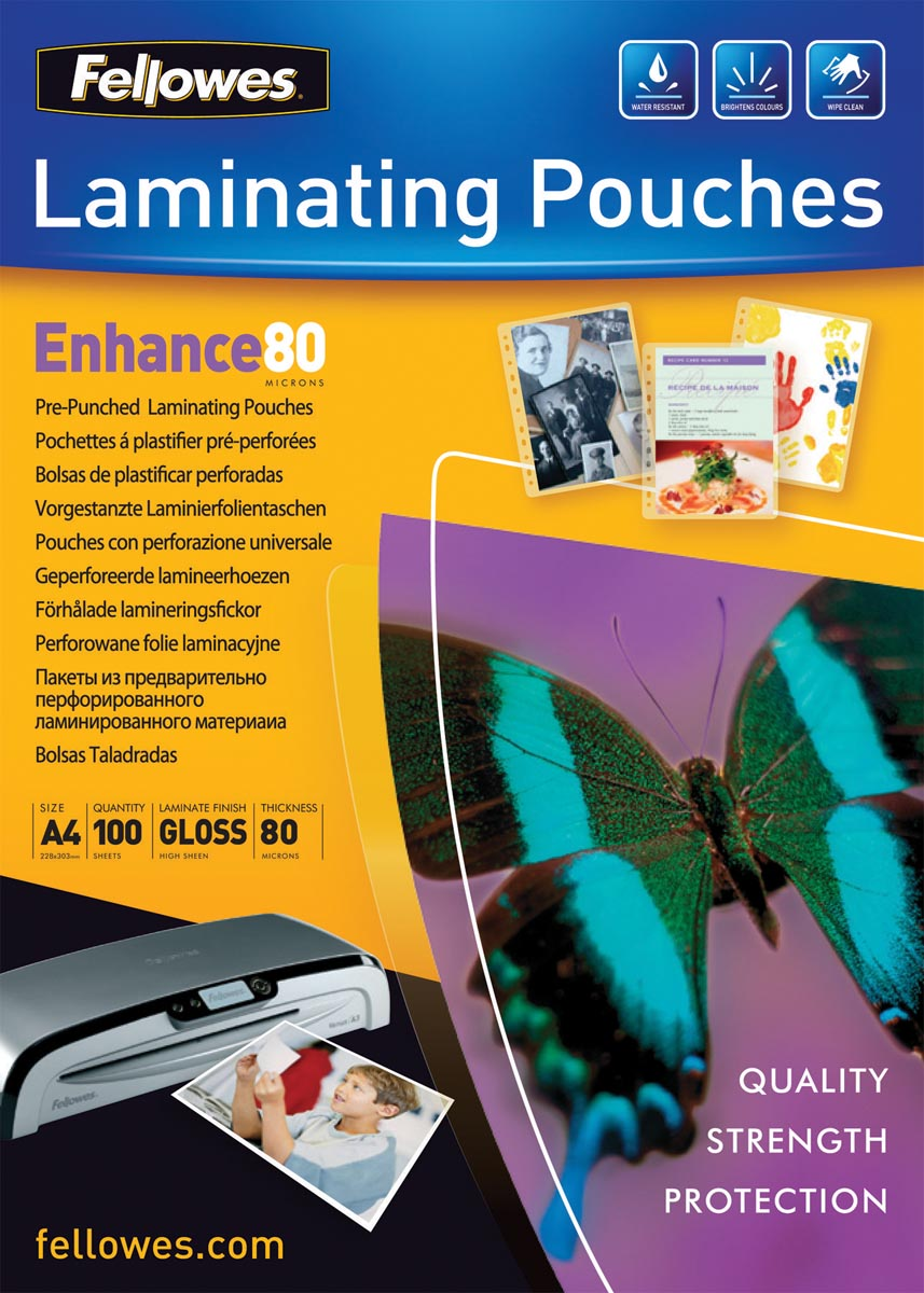 Fellowes lamineerhoes Enhance80 voorgeponst ft 228 x 303 mm, 160 micron (2 x 80 micron), pak van 100 stuk