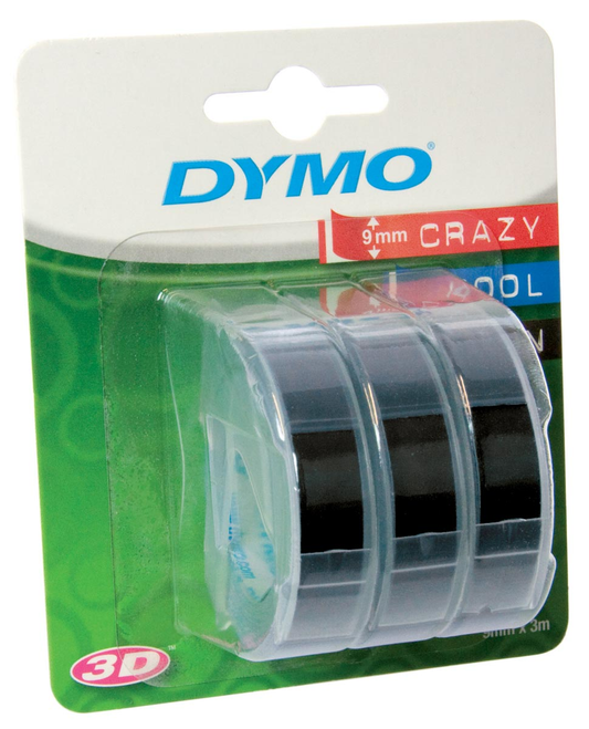 Dymo D3 tape 9 mm, wit op zwart, blister van 3 stuks