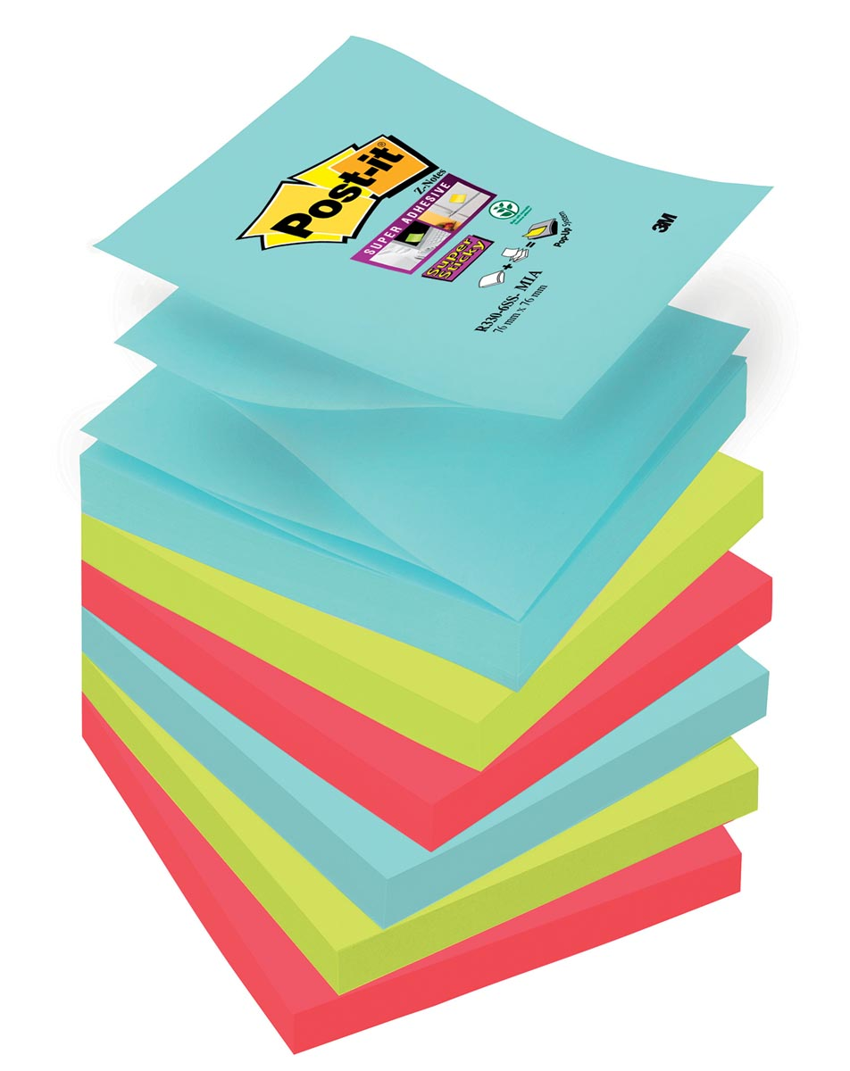 Post-it Super Sticky Z-Notes Cosmic, 90 vel, ft 76 x 76 mm, pak van 6 blokken