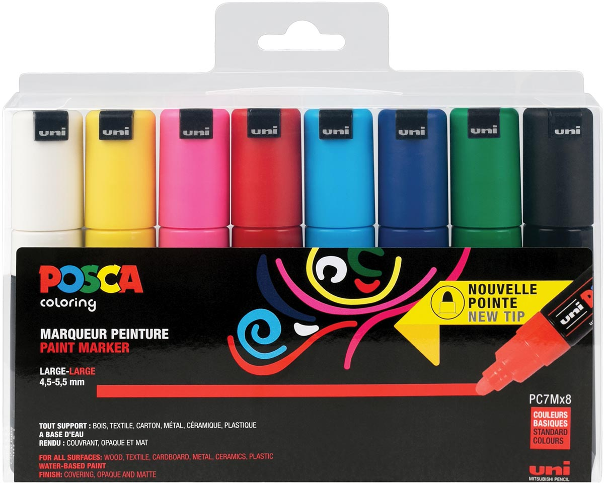 Posca paintmarker PC-7M, set van 8 markers in geassorteerde basiskleuren