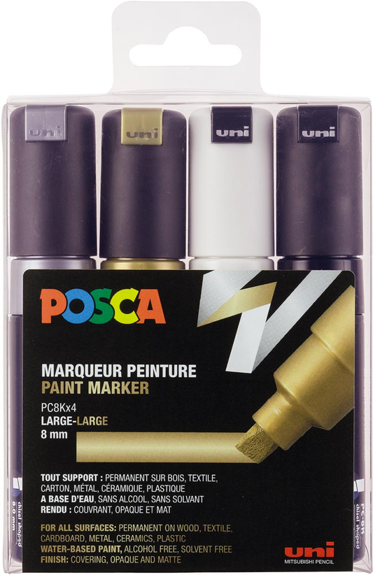 Posca paintmarker PC-8K, set van 4 stuks, assorti