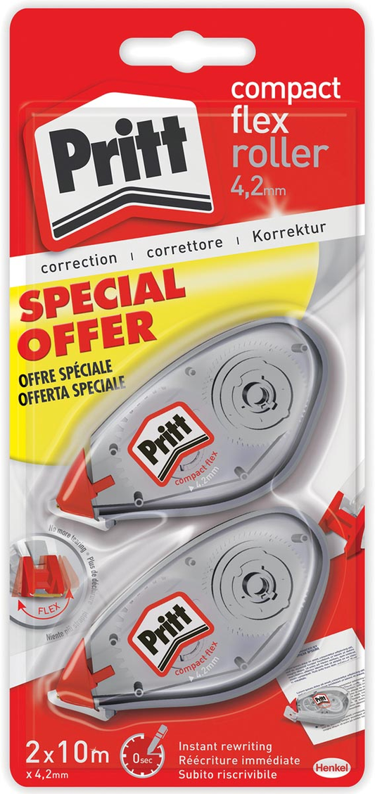 Pritt correctieroller Compact Flex 4,2 mm x 10 m, blister met 2 stuks