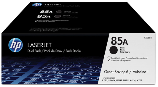 HP toner 85A, 1 600 pagina's, OEM CE285AD, zwart, duopack