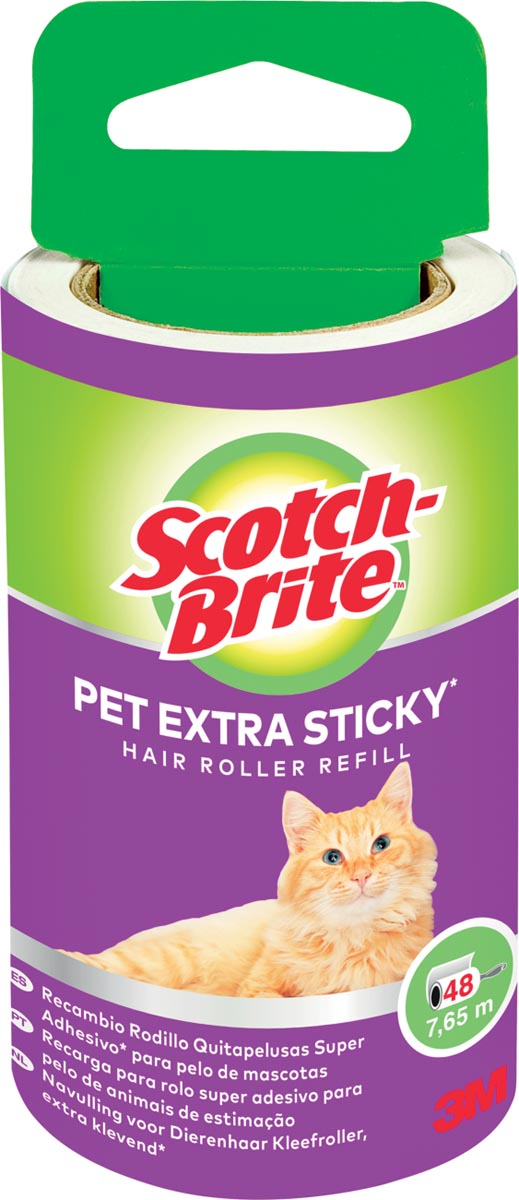 Scotch Brite pluizenkleefroller navulling, extra klevend voor dierenhaar, 48 vellen