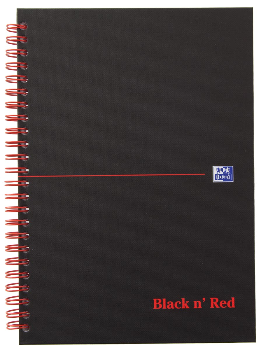 Oxford BLACK N' RED spiraalblok karton, 140 bladzijden ft A5, geruit 5 mm