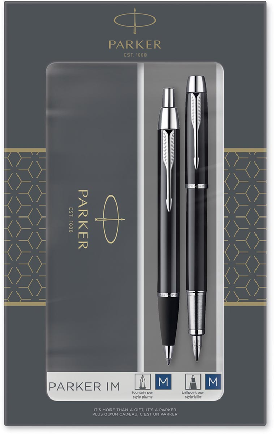 Parker IM Black giftbox duoset, vulpen en balpen, zwart