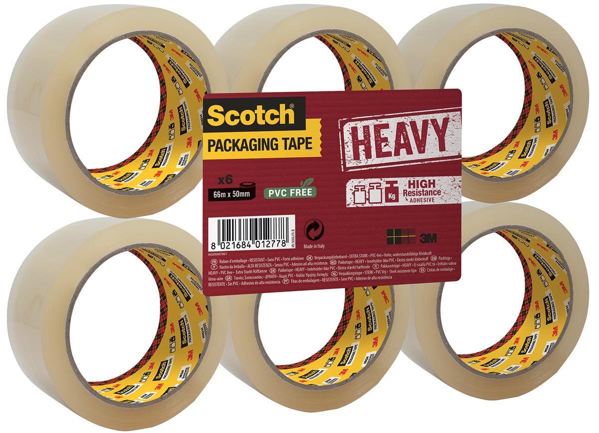 Scotch verpakkingsplakband Heavy, ft 50 mm x 66 m, transparant, pak van 6 stuks