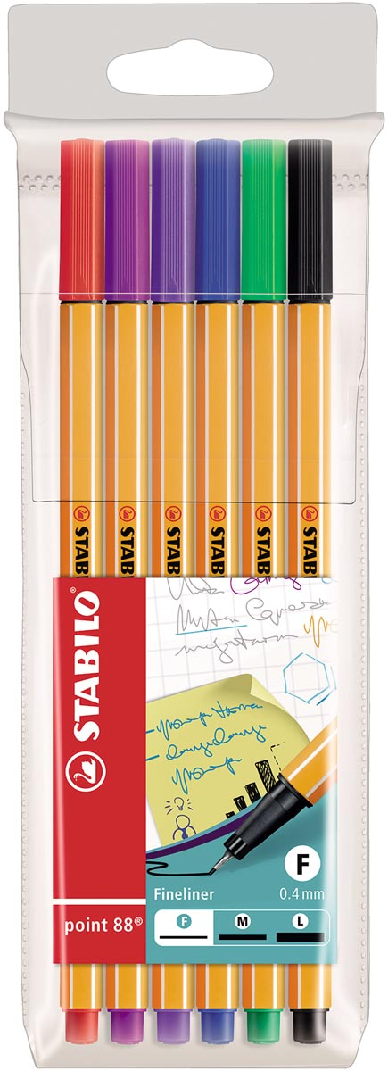 STABILO point 88 fineliner, etui van 6 stuks in geassorteerde kleuren