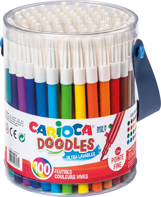 Carioca viltstift Doodles, 100 stiften in een plastic pot