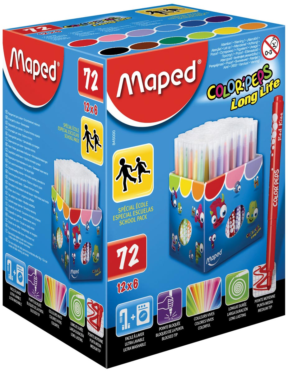 Maped Viltstift Color'Peps 72 stiften in een kartonnen doos (classpack)