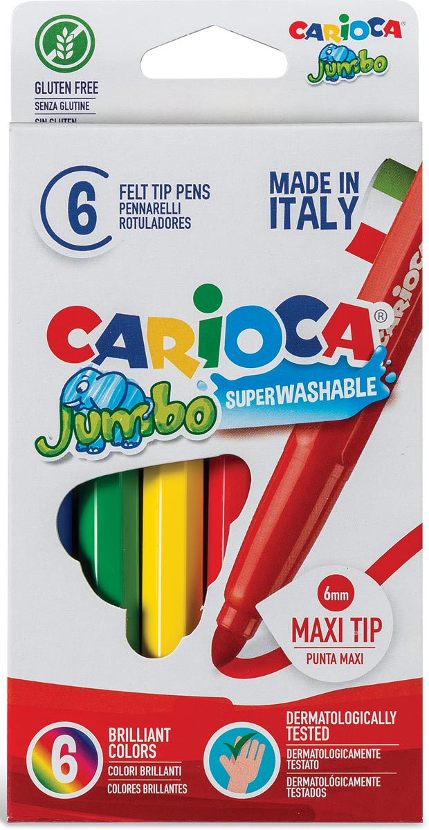 Carioca viltstift Jumbo Superwashable 6 stiften in een kartonnen etui