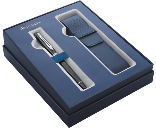 Waterman giftbox vulpen Expert black met palladium detail + blauw penzakje