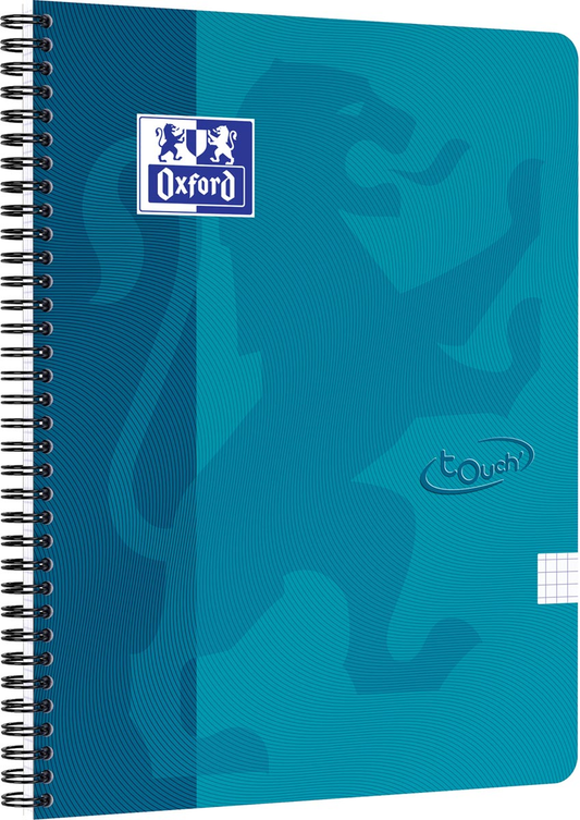 Oxford School Touch spiraalblok, ft A4, 140 bladzijden, geruit 5 mm, blauw (aqua)