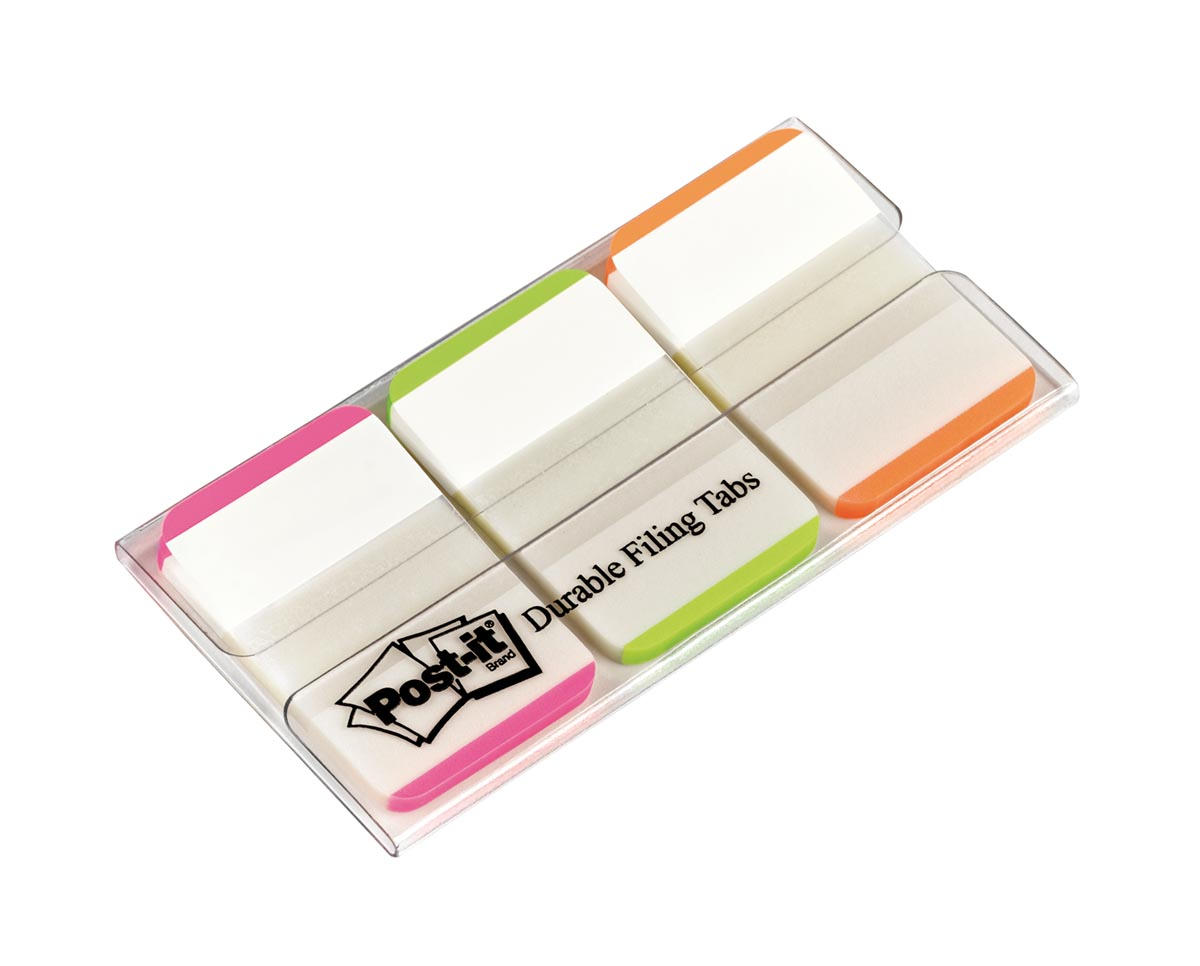 Post-it Index Strong, , ft 25,4 x 38 mm, wit met gekleurde rand, 3 kleuren, 22 tabs per kleur