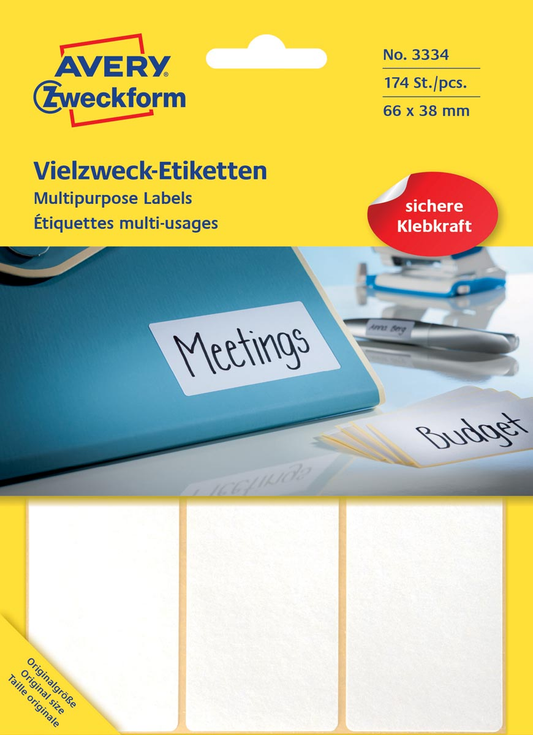 Avery Zweckform 3334 universele etiketten ft 66 x 38 mm (b x h), 174 etiketten, wit