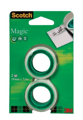 Scotch plakband Magic Tape, ft 19 mm x 7,5 m, blister met 2 rolletjes