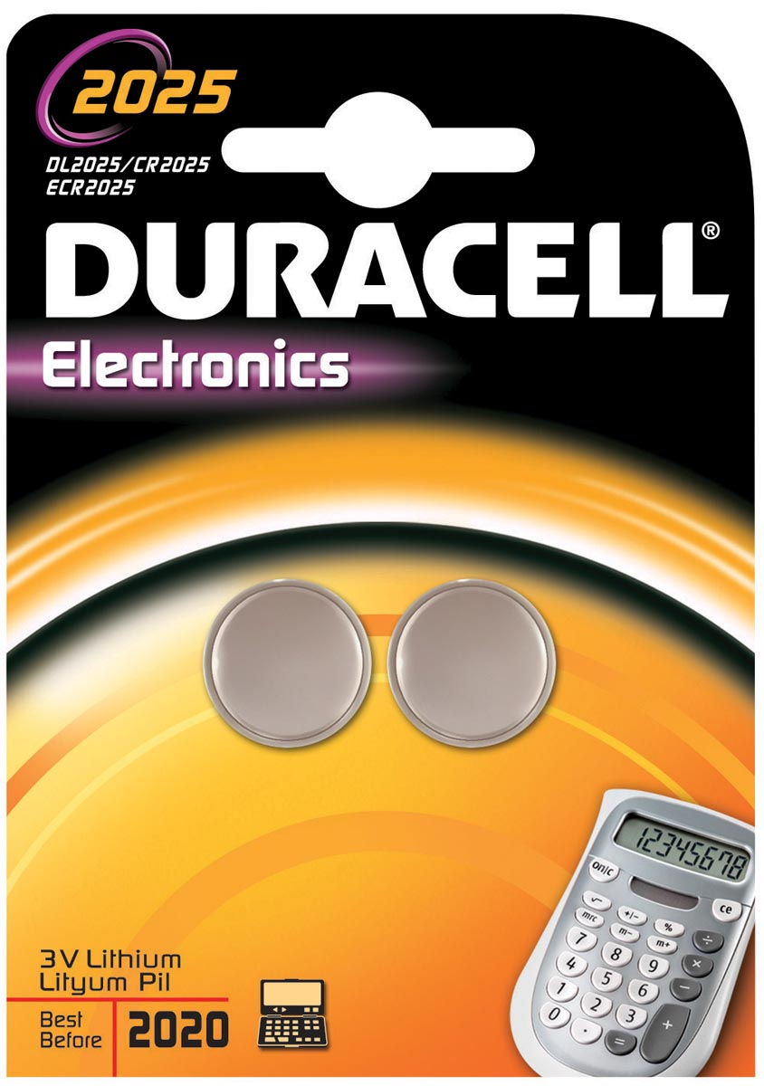 Duracell knoopcel Electronics CR2025, blister van 2 stuks