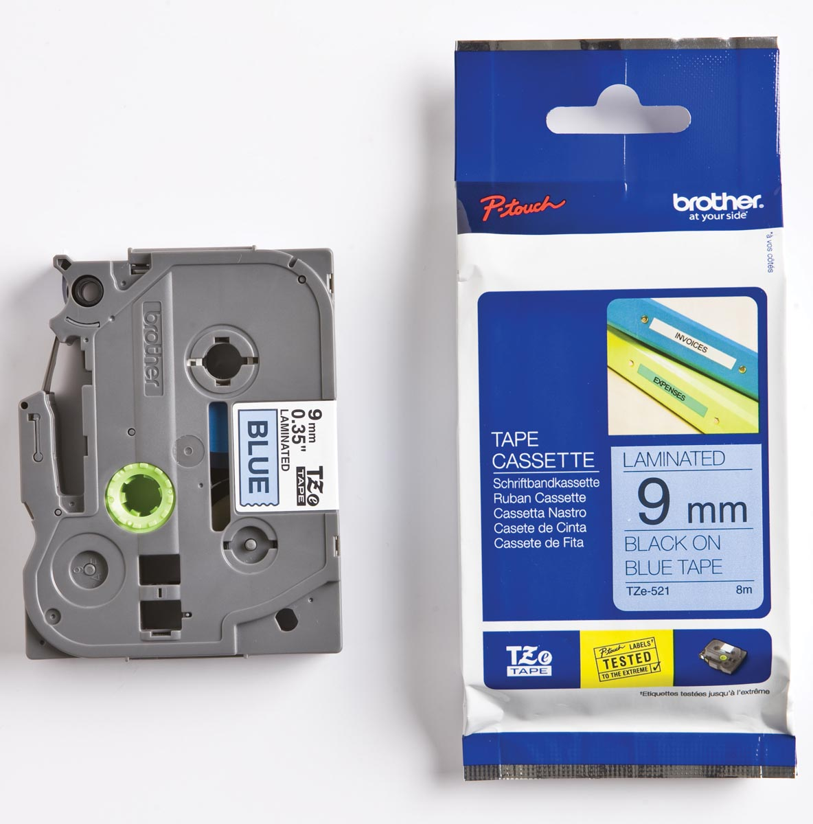 Brother TZe tape voor P-Touch 9 mm, zwart op blauw